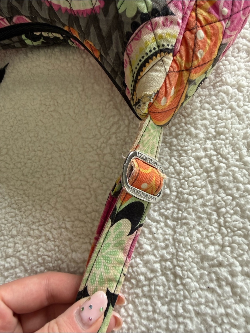 Vintage Vera Bradley Ziggy zinnia Cotton Quilted Floral Shoulder hobo Bag Pink - Picture 9 of 11